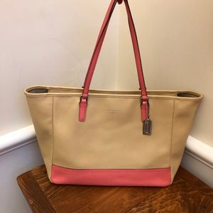Coach Beige and pink Leather City Tote